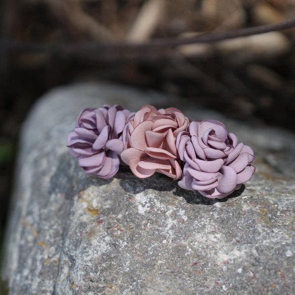 Handmade Satin Pink Rose Flower Lavender Beautiful Hair Barrette Clip for Her - Picture 3 of 11